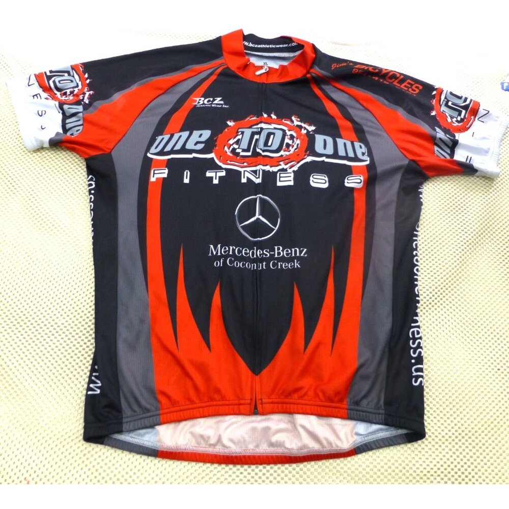 One-To-One Fitness Cycling Jersey Mens Red Black Graphic Mercedes-Benz BCZ
